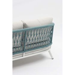 Balinees bed van aluminium en nautisch touw in wit en aqua, 135 x 161 x 78 cm | Isabella