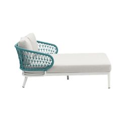 Balinees bed van aluminium en nautisch touw in wit en aqua, 135 x 161 x 78 cm | Isabella