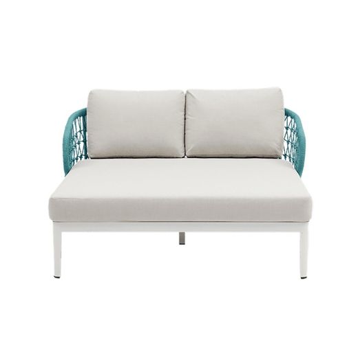 Balinees bed van aluminium en nautisch touw in wit en aqua, 135 x 161 x 78 cm | Isabella