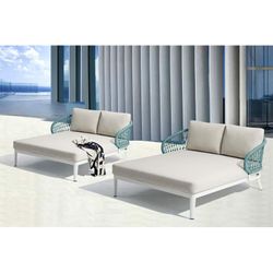 Balinees bed van aluminium en nautisch touw in wit en aqua, 135 x 161 x 78 cm | Isabella