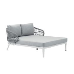 Balinees bed van aluminium en nautisch touw in wit en grijs, 135 x 161 x 78 cm | Isabella