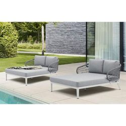 Balinees bed van aluminium en nautisch touw in wit en grijs, 135 x 161 x 78 cm | Isabella