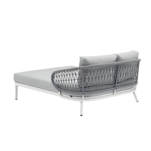 Balinees bed van aluminium en nautisch touw in wit en grijs, 135 x 161 x 78 cm | Isabella