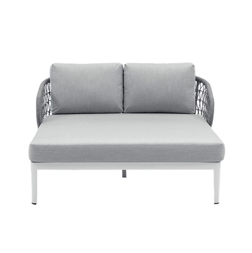 Balinees bed van aluminium en nautisch touw in wit en grijs, 135 x 161 x 78 cm | Isabella