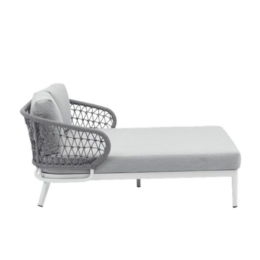Balinees bed van aluminium en nautisch touw in wit en grijs, 135 x 161 x 78 cm | Isabella