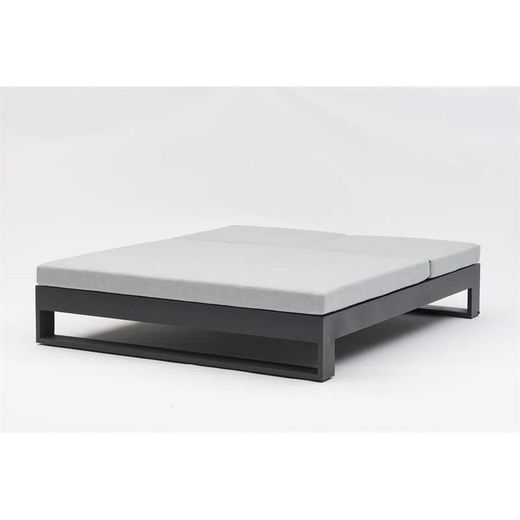 Balinesisk seng lavet af aluminium og olefinstof i antracit og mellemgrå, 160 x 190 x 38/80 cm | Nyland