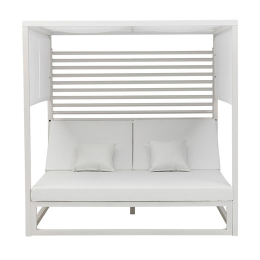 Balinees aluminium en stoffen bed in wit, 198 x 198 x 200 cm | Edna lama's