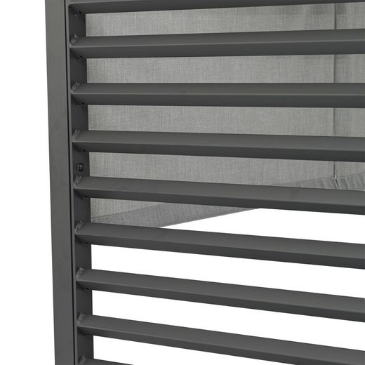 Κρεβάτι από μπαλινέζικο αλουμίνιο και γκρι ύφασμα, 198 x 198 x 200 cm | Έντνα λάμα