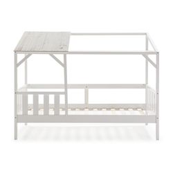 90 AMON kajuitbed in grenen en Mdf wit/lichtgrijs, 210x99,1x161,9 cm