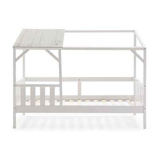 90 AMON kajuitbed in grenen en Mdf wit/lichtgrijs, 210x99,1x161,9 cm