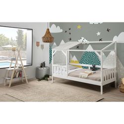 90 AMON kajuitbed in grenen en Mdf wit/lichtgrijs, 210x99,1x161,9 cm