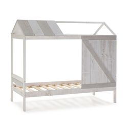 90 NANUC Lit Cabane en Pin et Mdf Blanc/Gris, 197,6x101,7x174,8 cm