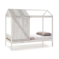 90 NANUC Lit Cabane en Pin et Mdf Blanc/Gris, 197,6x101,7x174,8 cm