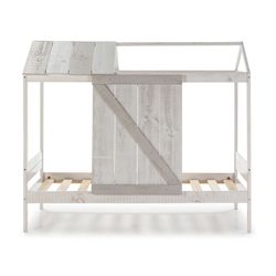 90 NANUC Lit Cabane en Pin et Mdf Blanc/Gris, 197,6x101,7x174,8 cm