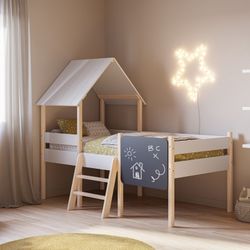 Wooden cabin bed in white, 202 x 110 x 150 cm | Mint