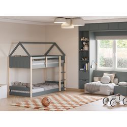 Lit cabane en bois vert et naturel, 197,4 x 103,2 x 174,9 cm | Sila