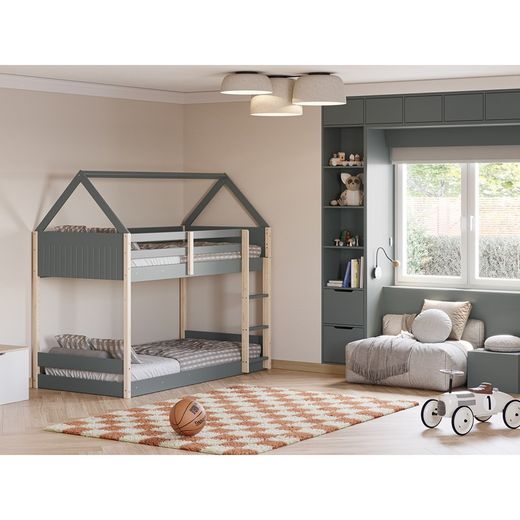 Lit cabane en bois vert et naturel, 197,4 x 103,2 x 174,9 cm | Sila