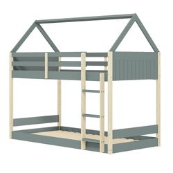 Lit cabane en bois vert et naturel, 197,4 x 103,2 x 174,9 cm | Sila