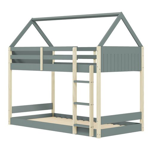 Lit cabane en bois vert et naturel, 197,4 x 103,2 x 174,9 cm | Sila