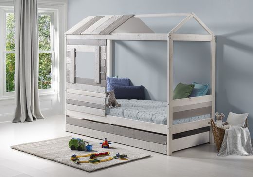 Lit cabine en bois multicolore et sommier à lattes, 206 x 102 x 181,5 cm