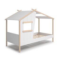 Cama cabine de pinho em branco e cor natural, 215,4 x 103 x 158,5 cm | Luba