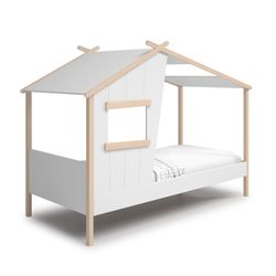 Cama cabine de pinho em branco e cor natural, 215,4 x 103 x 158,5 cm | Luba
