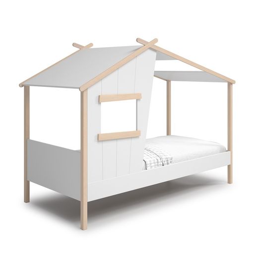Lit cabane en pin coloris blanc et naturel, 215,4 x 103 x 158,5 cm | Louba