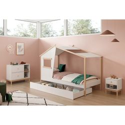 Lit cabane en pin coloris blanc et naturel, 215,4 x 103 x 158,5 cm | Louba