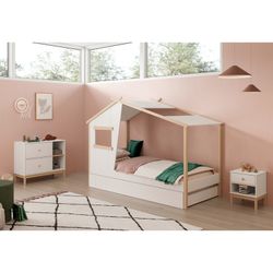 Lit cabane en pin coloris blanc et naturel, 215,4 x 103 x 158,5 cm | Louba