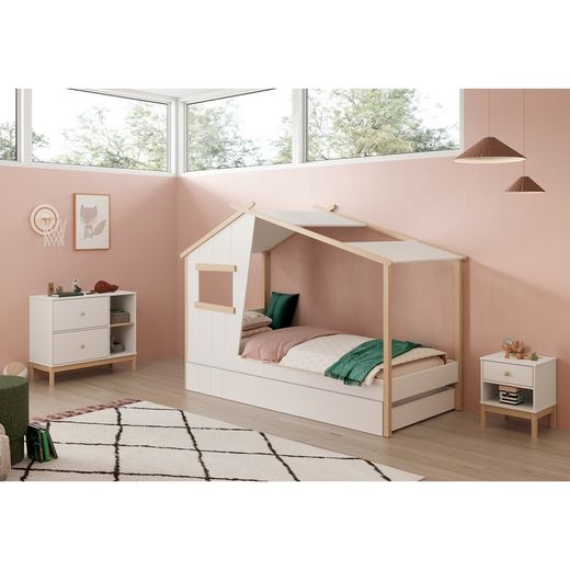 Lit cabane en pin coloris blanc et naturel, 215,4 x 103 x 158,5 cm | Louba