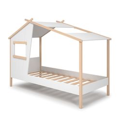 Cama cabine de pinho em branco e cor natural, 215,4 x 103 x 158,5 cm | Luba