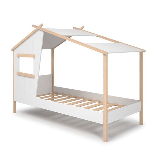 Lit cabane en pin coloris blanc et naturel, 215,4 x 103 x 158,5 cm | Louba