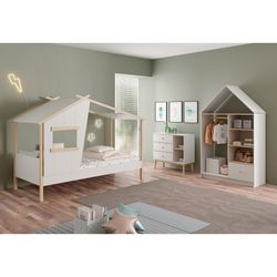 Lit cabane en pin coloris blanc et naturel, 215,4 x 103 x 158,5 cm | Louba