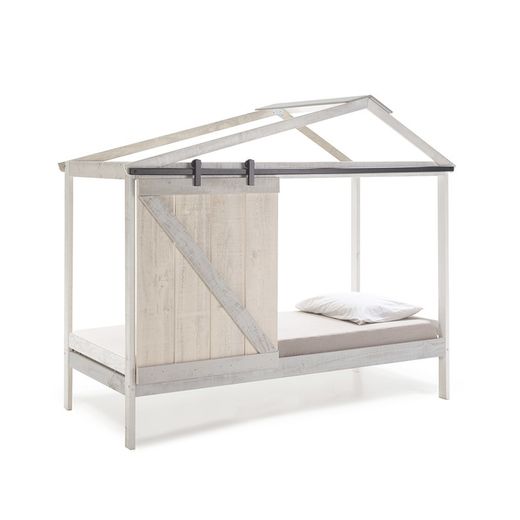 Lit cabane en pin blanc et gris, 208,5 x 103,5 x 183,5 cm | Lara