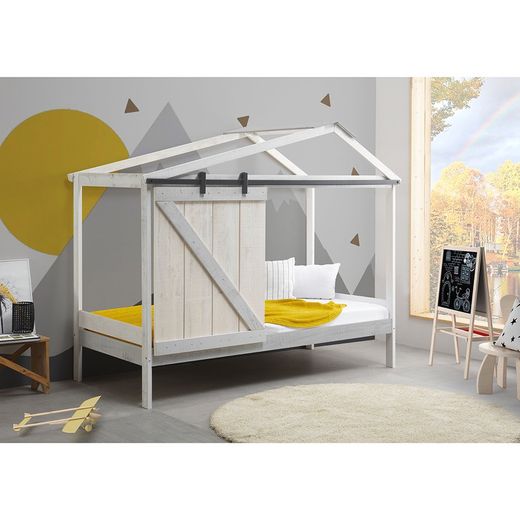 Lit cabane en pin blanc et gris, 208,5 x 103,5 x 183,5 cm | Lara