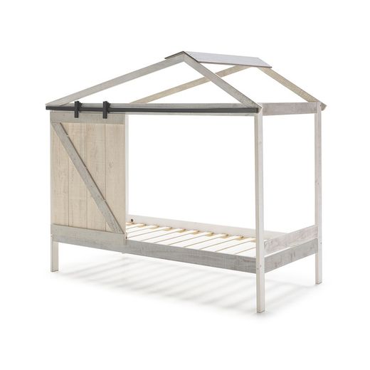 Lit cabane en pin blanc et gris, 208,5 x 103,5 x 183,5 cm | Lara