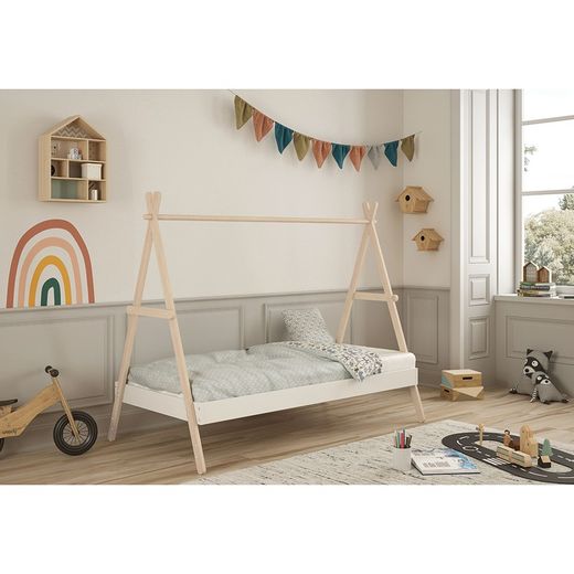 Pine cabin bed in white and natural, 209.4 x 104.5 x 160 cm | Truffle