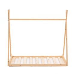 Hytteseng af fyrretræ i natur, 75 x 150,5 x 138 cm | Tipi drømme