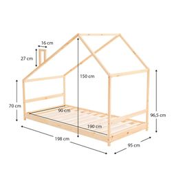 Letto a soppalco in pino naturale, 95 x 198 x 150 cm | Sogni d'oro