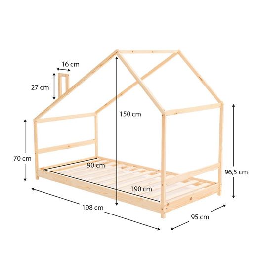 Letto a soppalco in pino naturale, 95 x 198 x 150 cm | Sogni d'oro