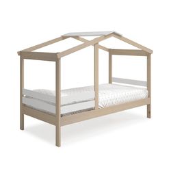Pine cabin bed in natural and white, 204.9 x 105 x 147 cm | Angel
