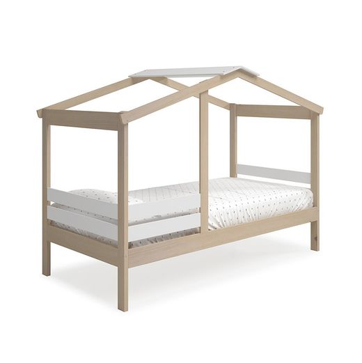 Pine cabin bed in natural and white, 204.9 x 105 x 147 cm | Angel