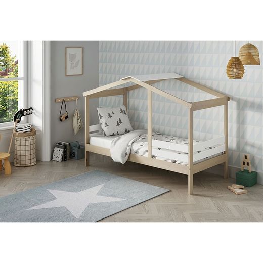 Pine cabin bed in natural and white, 204.9 x 105 x 147 cm | Angel