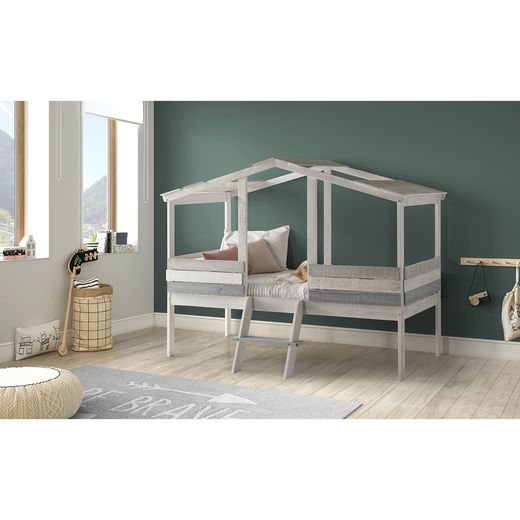 ULISES Lit Cabane en Pin Blanc/Gris, 206x131x165 cm