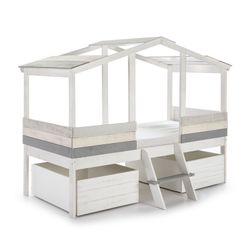 ULISES Lit Cabane en Pin Blanc/Gris, 206x131x165 cm