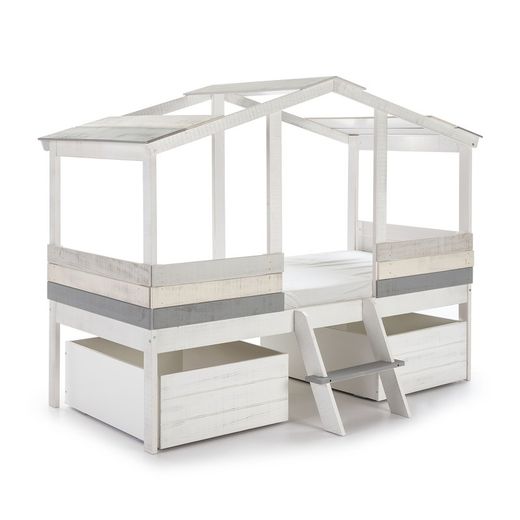 ULISES Lit Cabane en Pin Blanc/Gris, 206x131x165 cm