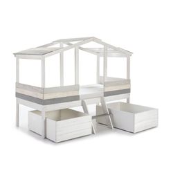ULISES Lit Cabane en Pin Blanc/Gris, 206x131x165 cm