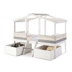 ULISES Lit Cabane en Pin Blanc/Gris, 206x131x165 cm