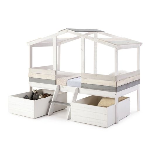 ULISES Lit Cabane en Pin Blanc/Gris, 206x131x165 cm