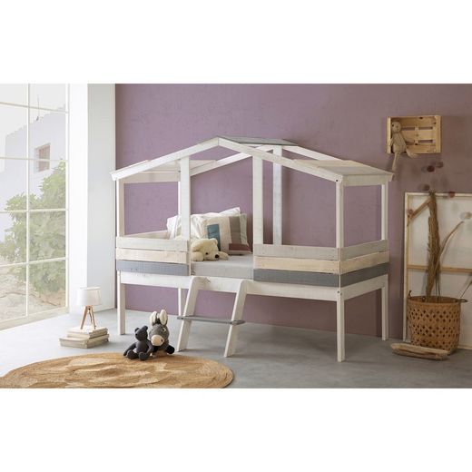 ULISES Lit Cabane en Pin Blanc/Gris, 206x131x165 cm